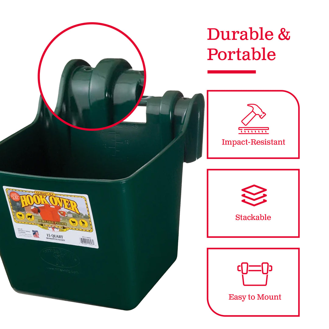 Little Giant Heavy Duty 15 Quart Mountable Plastic Hook Feeder, Green (Open Box) - VMInnovations