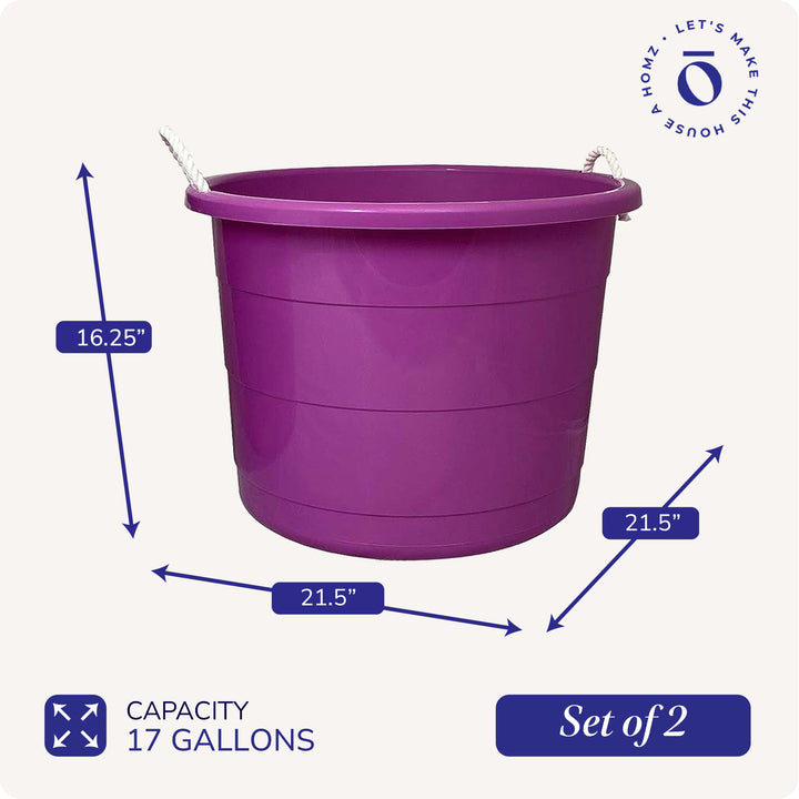 Homz 17 Gallon Indoor Outdoor Storage Bucket w/ Rope Handles, Orchid (4 Pack)