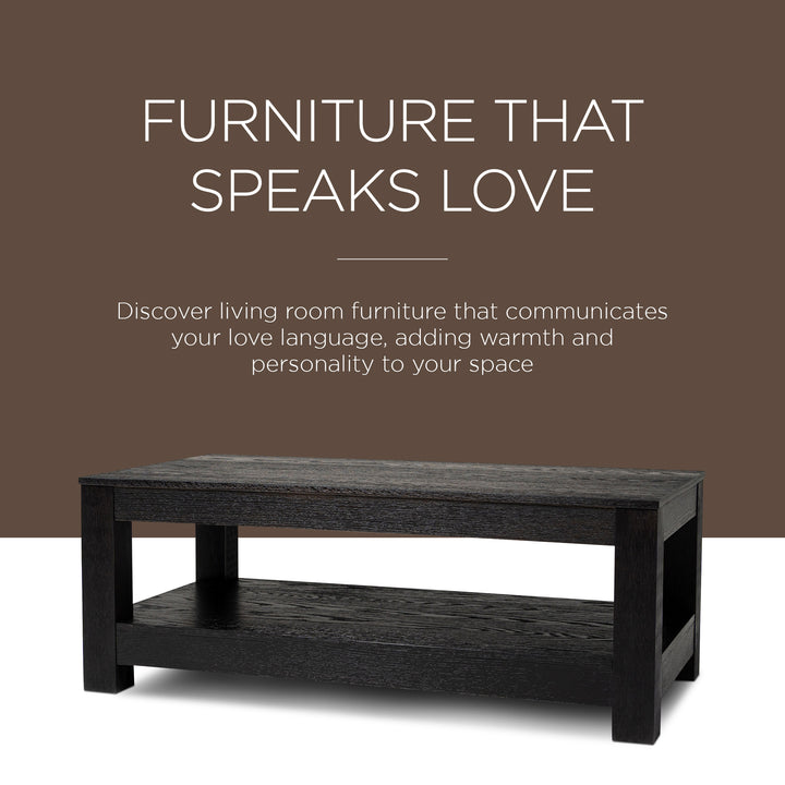 Maven Lane Paulo Wooden Coffee Table in Weathered Black Finish (Open Box) - VMInnovations