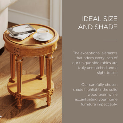 Maven Lane Pullman Traditional Wooden Side Table, Antiqued Natural Finish (Used) - VMInnovations