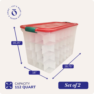Homz 112 Qt Latching Holiday Plastic Storage Container Tote Box, Clear (2 Pack) - VMInnovations