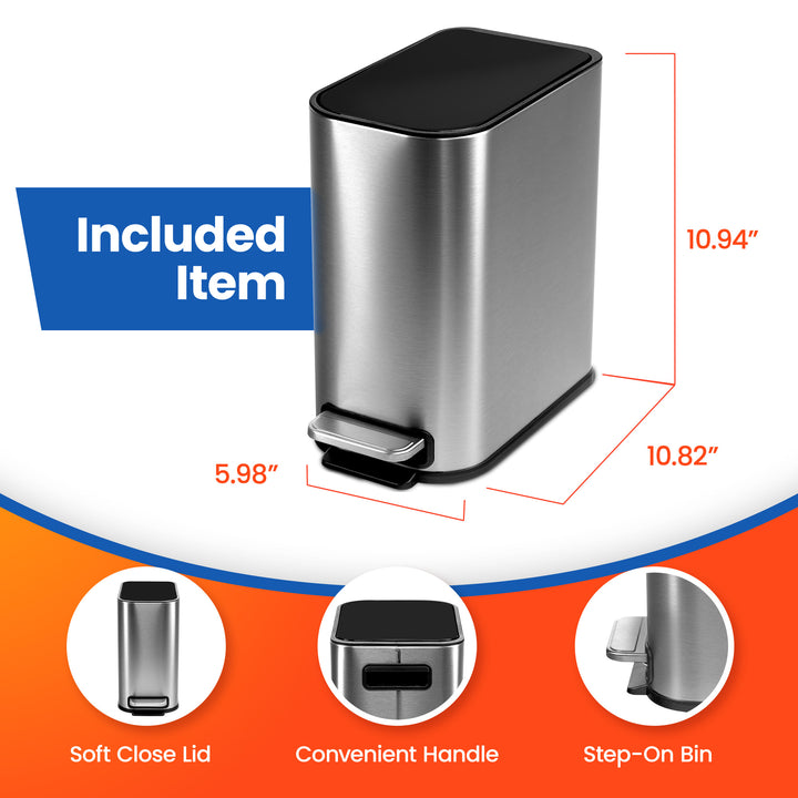 Hefty Stainless Steel Step Trash Cans w/Lids, 12.7 Gal & 1.3 Gal Bin (Open Box)