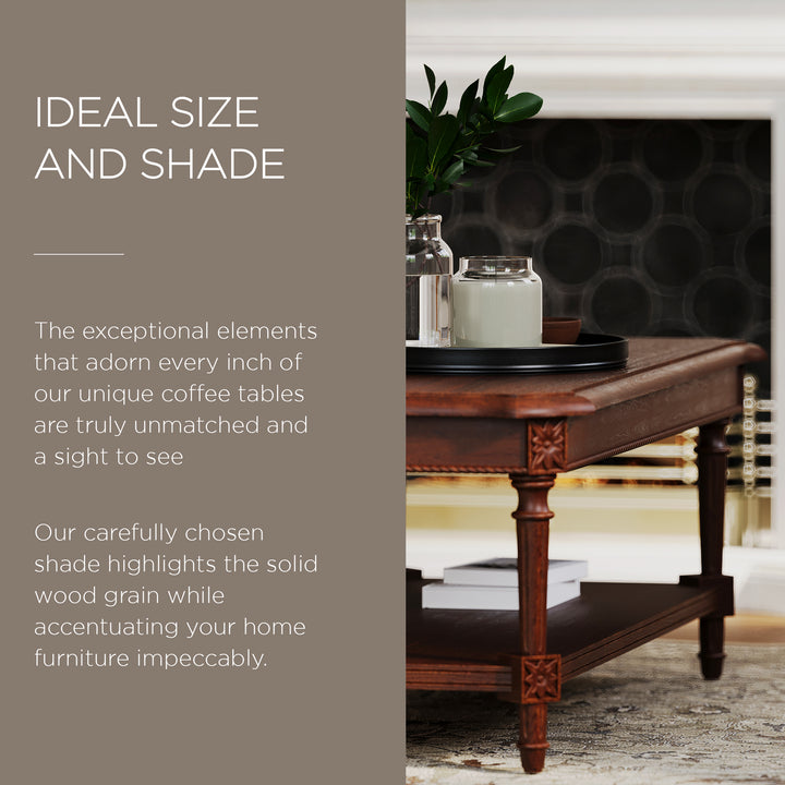 Maven Lane Pullman Traditional Rectangular Wooden Coffee Table, Antiqued Brown - VMInnovations