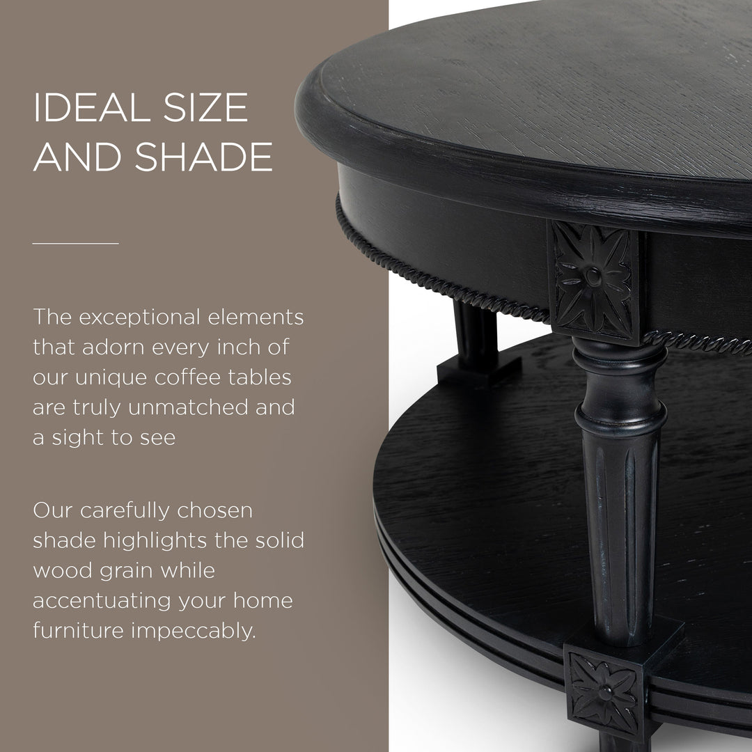 Maven Lane Pullman Traditional Round Coffee Table, Antiqued Black Finish (Used) - VMInnovations