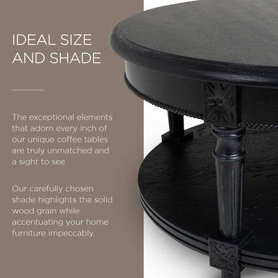 Maven Lane Pullman Traditional Round Coffee Table, Antiqued Black Finish (Used) - VMInnovations