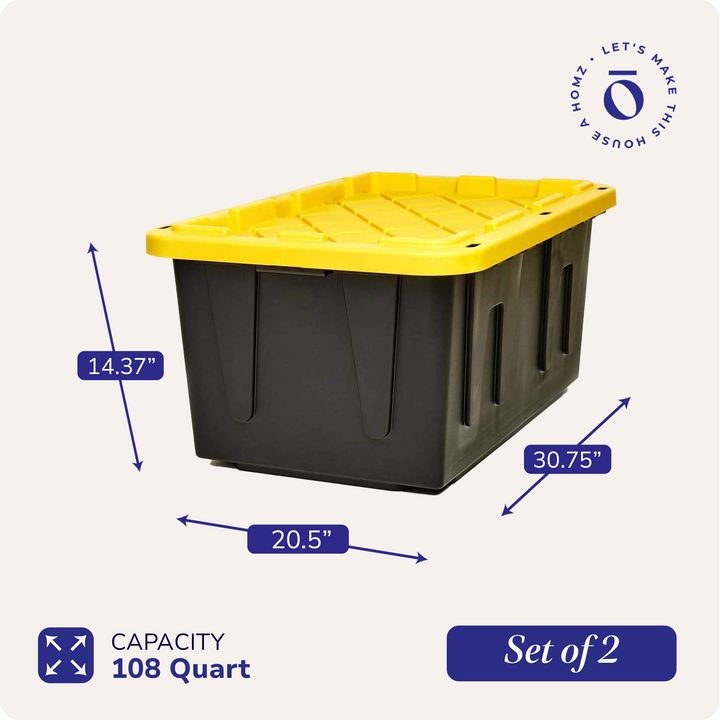 Durabilt Heavy Duty 27 Gal Plastic Organizer Storage Bin Tote (2 Pack)(Open Box)
