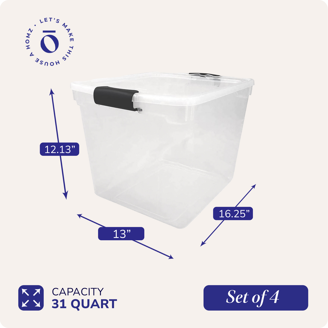 Homz Secure Latch Large Clear Stackable Storage Container Bin, 31 Quart (8 Pack)