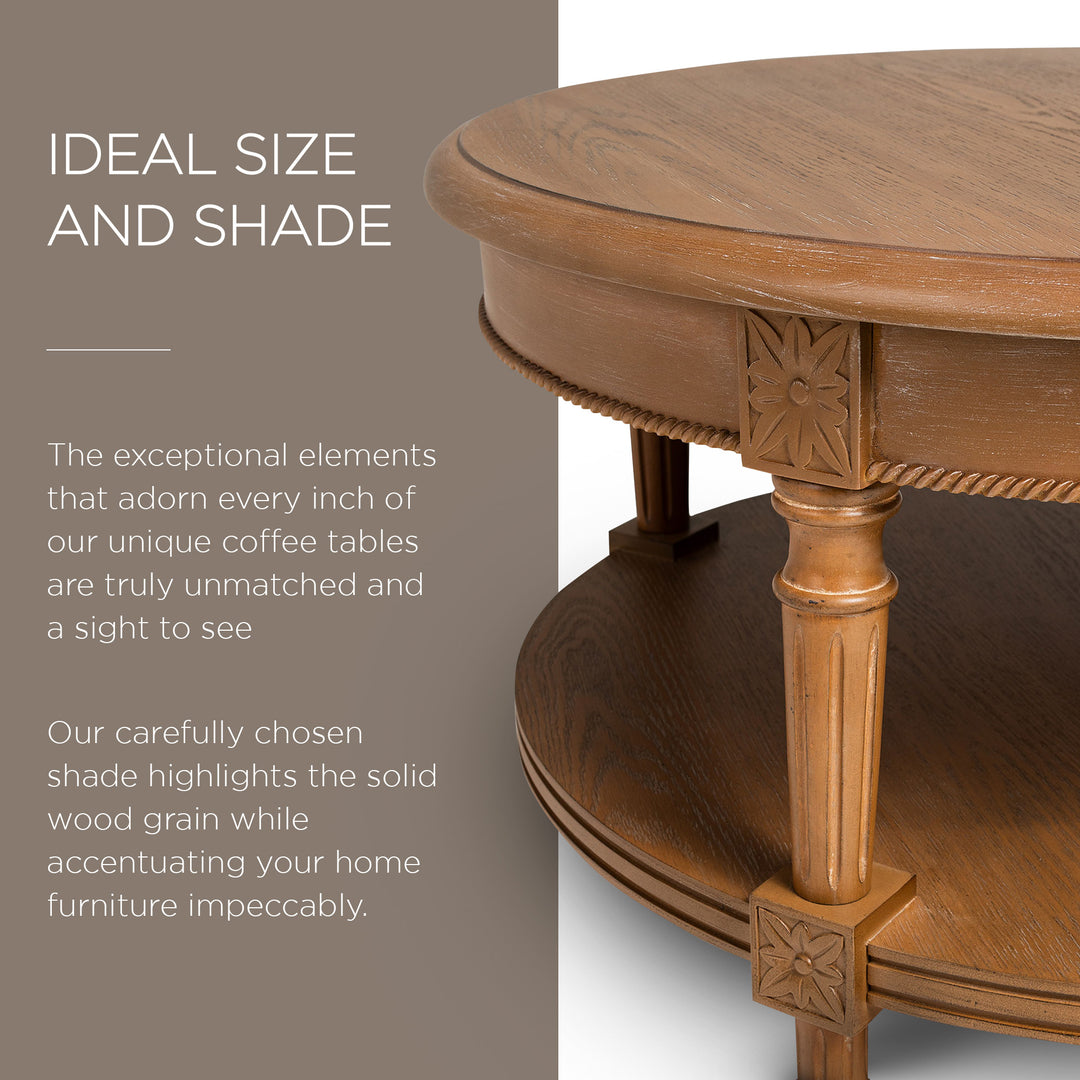 Maven Lane Traditional Wooden Coffee Table, Antique Natural Finish (Open Box) - VMInnovations