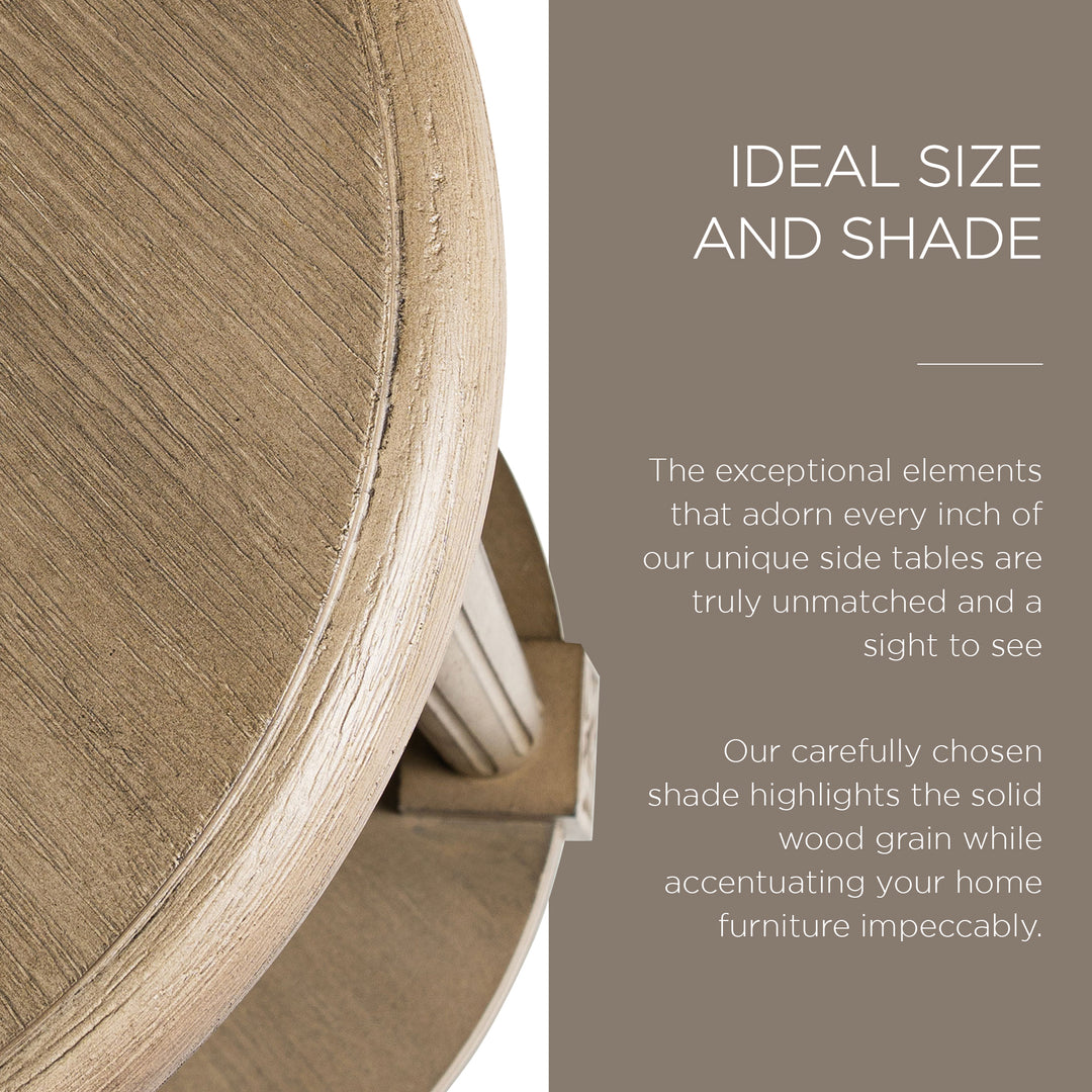 Maven Lane Traditional Round Wooden Side Table in Antiqued Grey Finish (Used) - VMInnovations