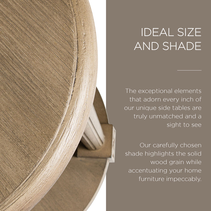 Maven Lane Traditional Round Wooden Side Table in Antiqued Grey Finish (Used) - VMInnovations