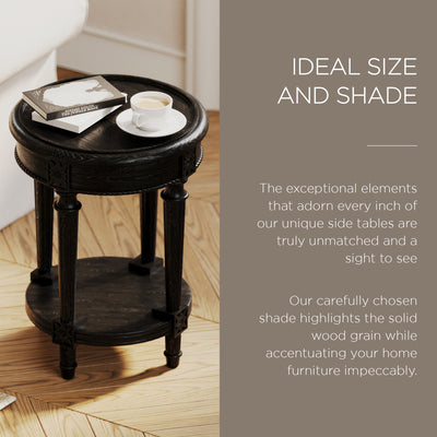 Maven Lane Traditional Round Wooden Side Table in Antiqued Black Finish (Used) - VMInnovations