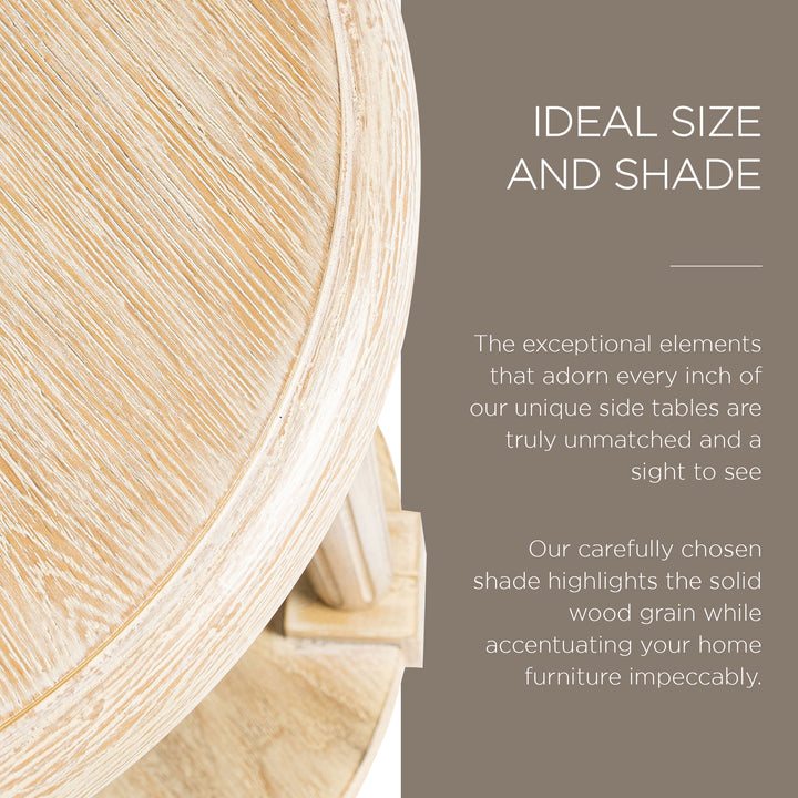 Maven Lane Pullman Traditional Round Wooden Side Table in Antiqued White Finish - VMInnovations
