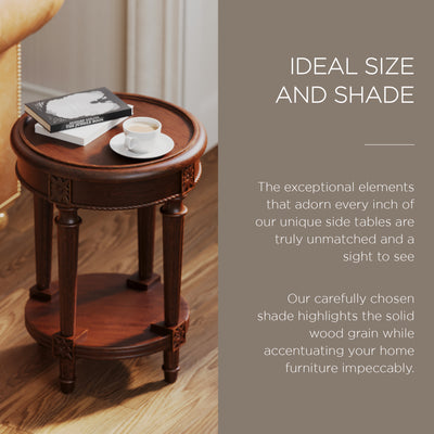 Maven Lane Traditional Round Wooden Side Table in Antiqued Brown Finish (Used) - VMInnovations