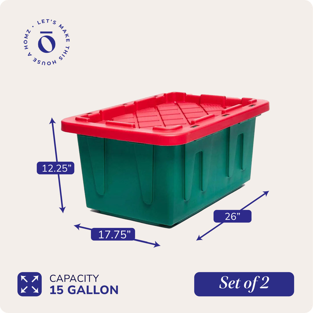 Durabilt 15 Gallon Heavy Duty Holiday Storage Tote, Green/Red (2 Pack) (Used)