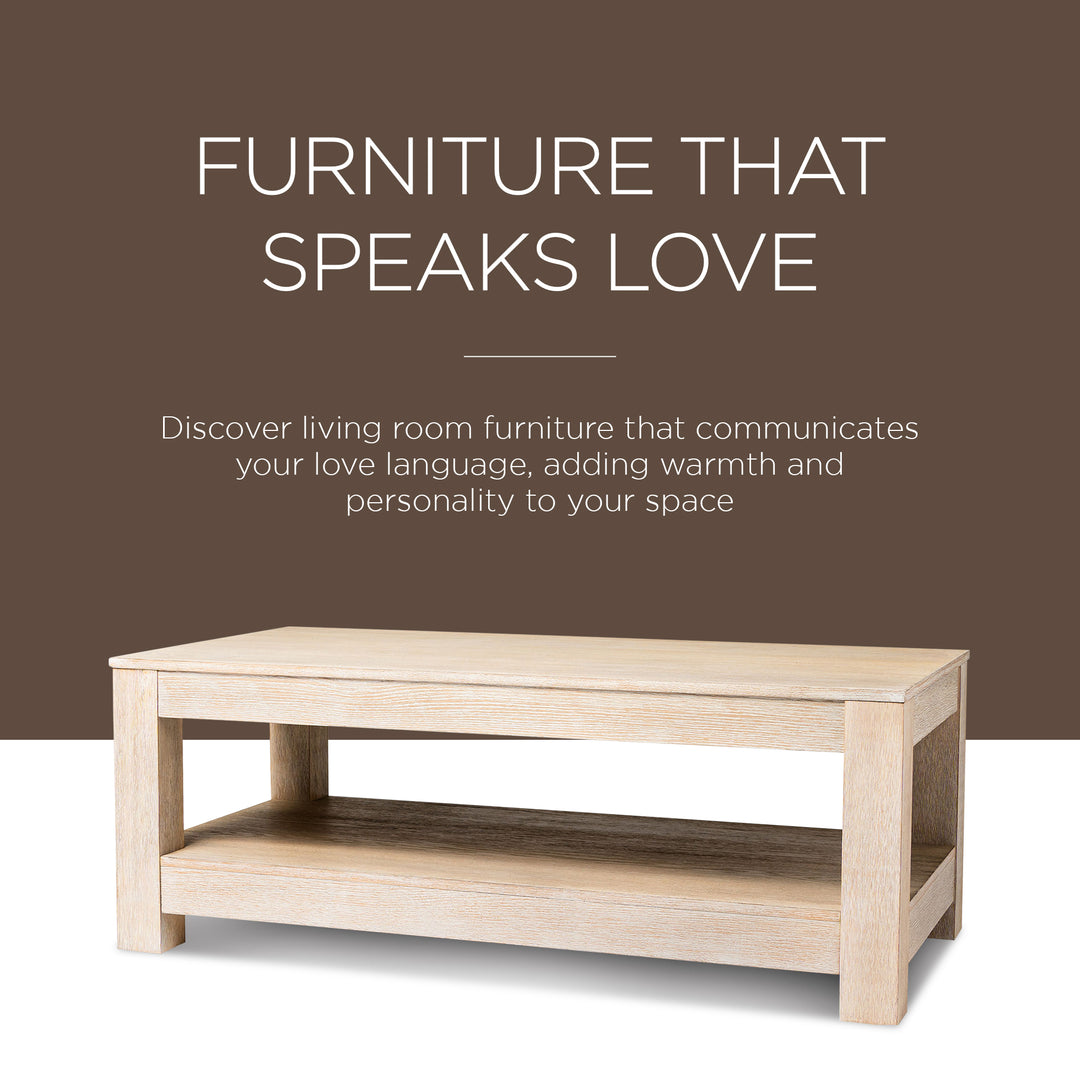 Maven Lane Paulo Wooden Coffee Table in Weathered White Finish (Used) - VMInnovations