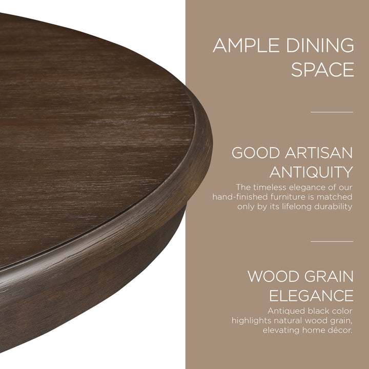 Maven Lane Zola Traditional Round Wooden Dining Table, Antiqued Brown (Open Box) - VMInnovations