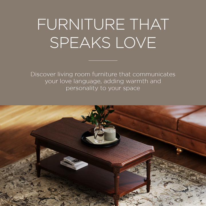 Maven Lane Pullman Traditional Rectangular Wooden Coffee Table, Antiqued Brown - VMInnovations