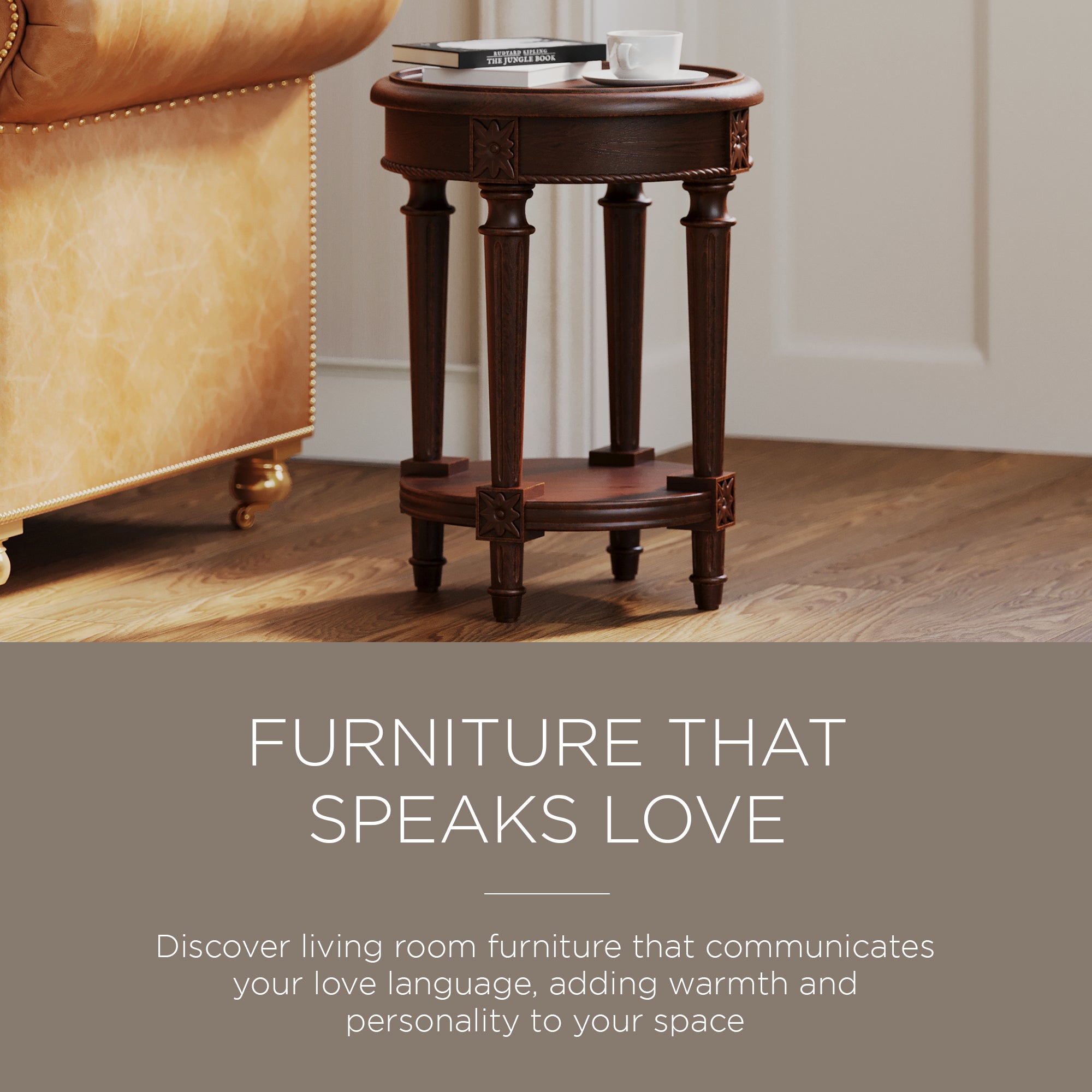 Maven Lane Traditional Round Wooden Side Table in Antiqued Brown Finish (Used) - VMInnovations