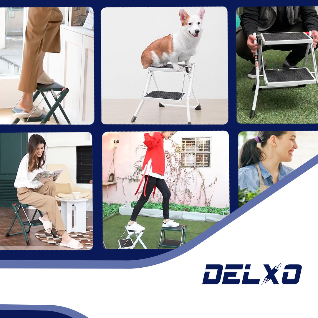 Delxo Steel Folding 2 Mini Step Stool Stepladder w/Non-Skid Stair & Carry Handle