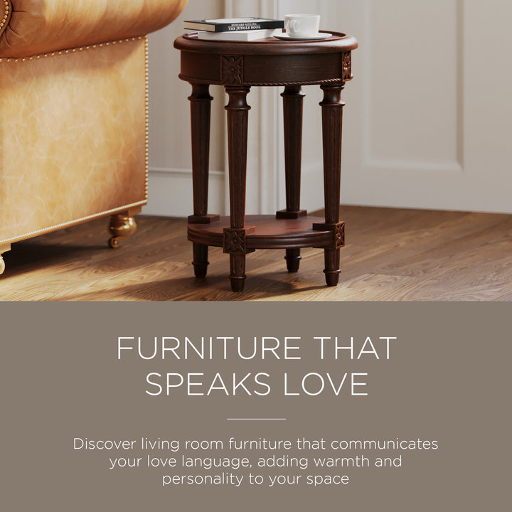 Maven Lane Traditional Round Wooden Side Table, Antiqued Brown Finish (Open Box) - VMInnovations