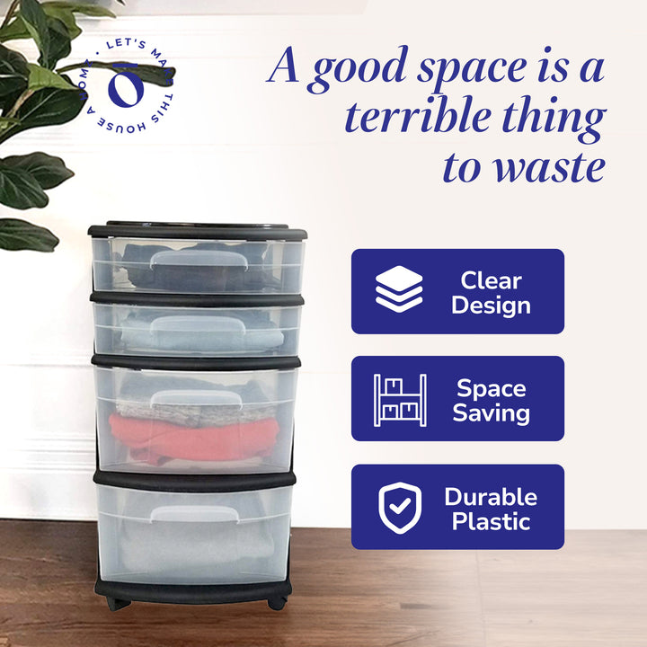Homz Plastic 4 Drawer Home Storage Container, Clear Drawers & Black Frame (Used) - VMInnovations