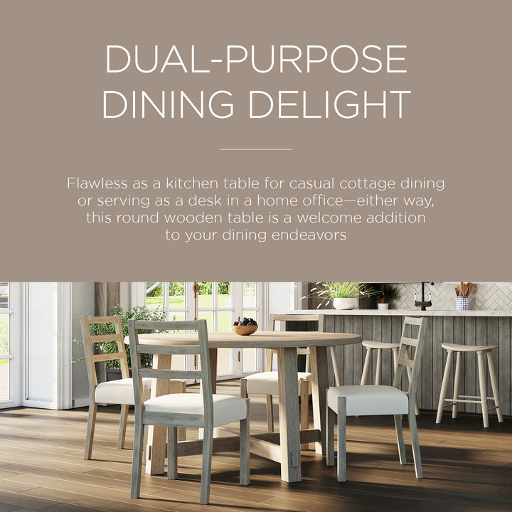 Maven Lane Sasha Round Wooden Dining Table in Weathered White Finish (For Parts) - VMInnovations