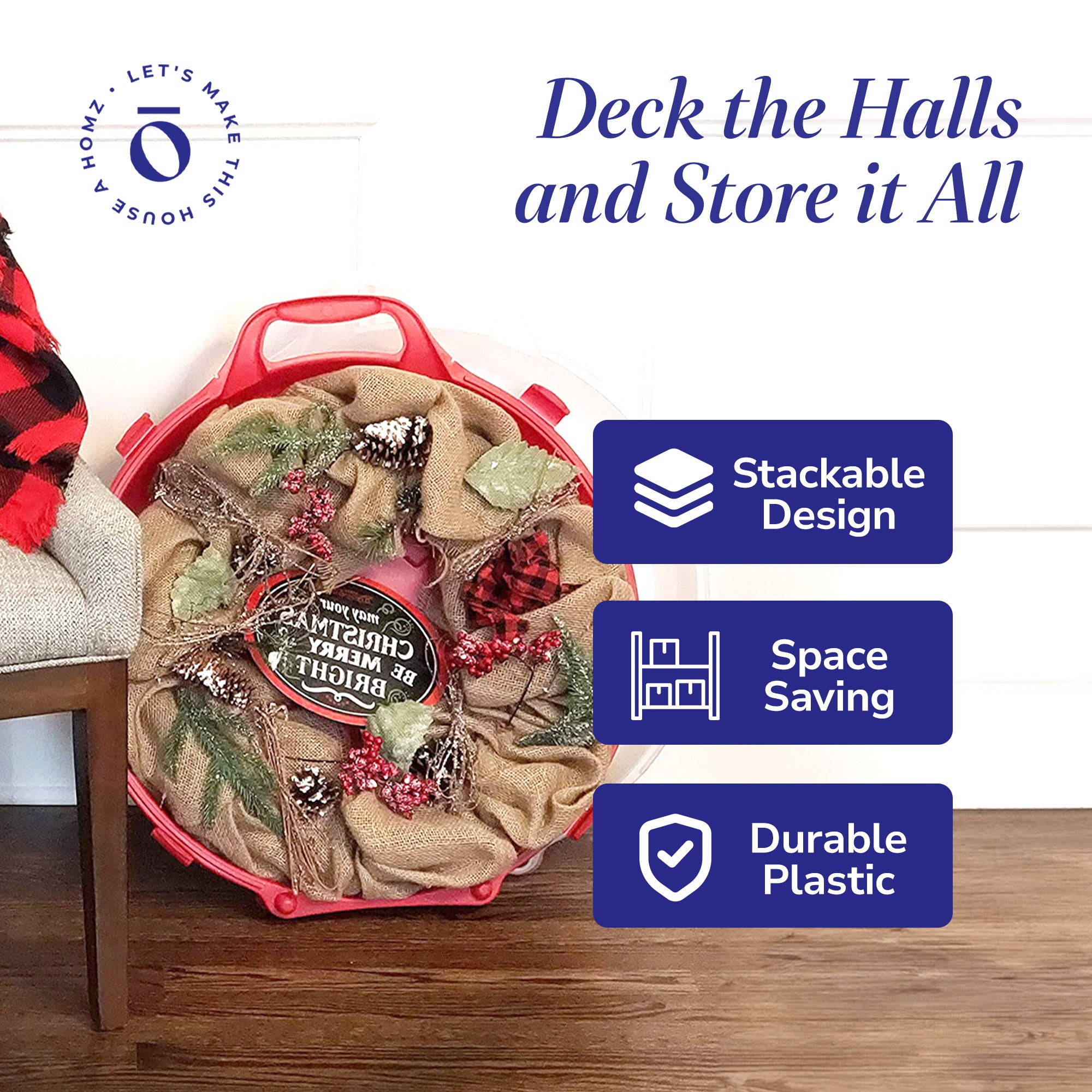Homz 24 Inch Seasonal Holiday Christmas Plastic Wreath Storage Box (Used) - VMInnovations