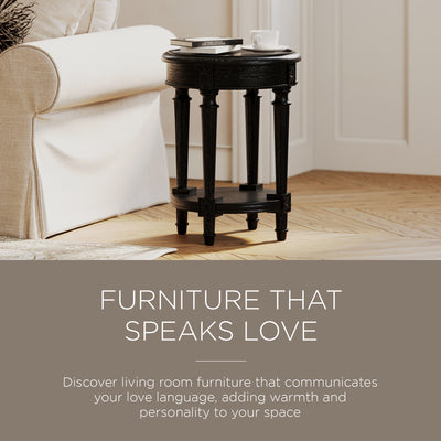 Maven Lane Traditional Round Wooden Side Table in Antiqued Black Finish (Used) - VMInnovations