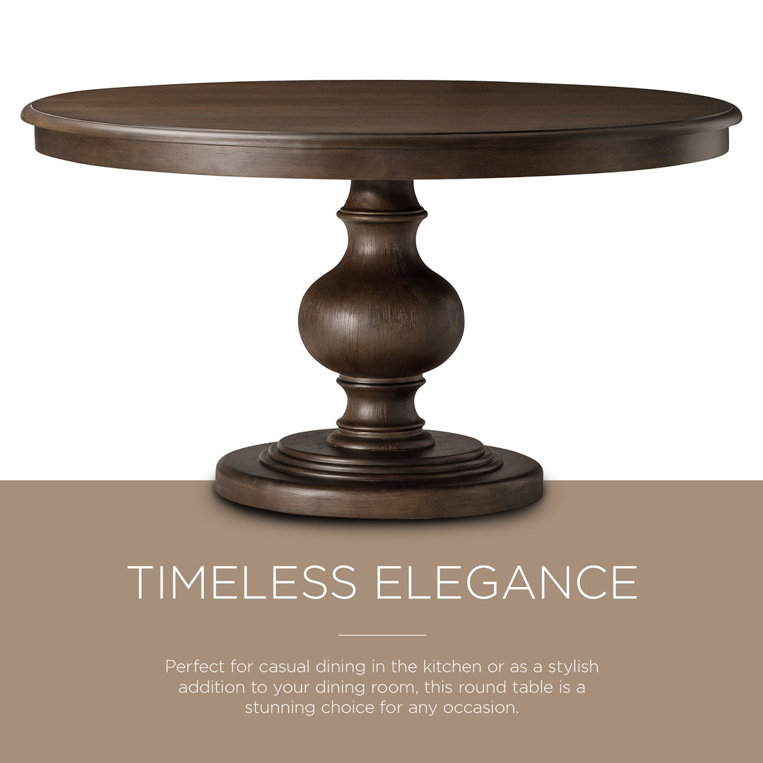 Maven Lane Traditional Round Wooden Dining Table, Antiqued Brown Finish (Used) - VMInnovations