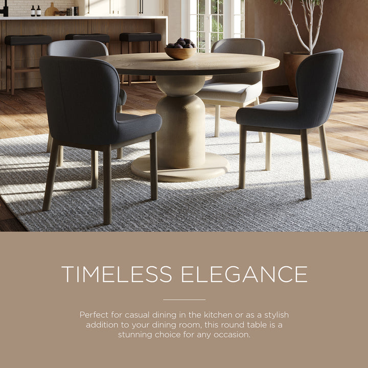 Maven Lane Mila Contemporary Round Wooden Dining Table in Refined Grey Finish - VMInnovations