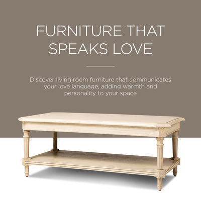 Maven Lane Traditional Rectangular Wooden Coffee Table, Antiqued White(Open Box) - VMInnovations