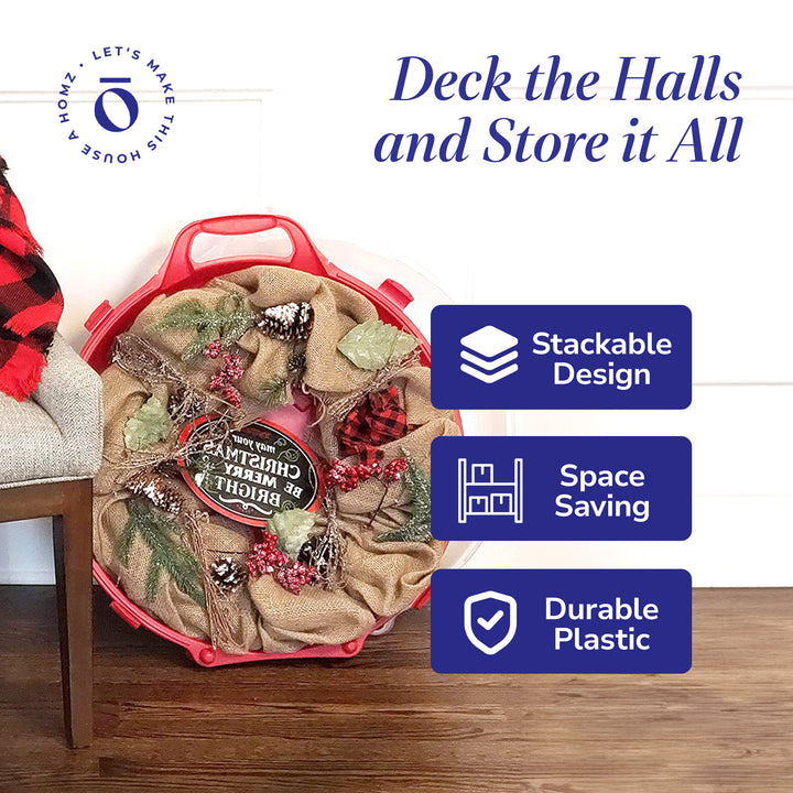 Homz 24 Inch Seasonal Holiday Christmas Plastic Wreath Storage Box (Used) - VMInnovations