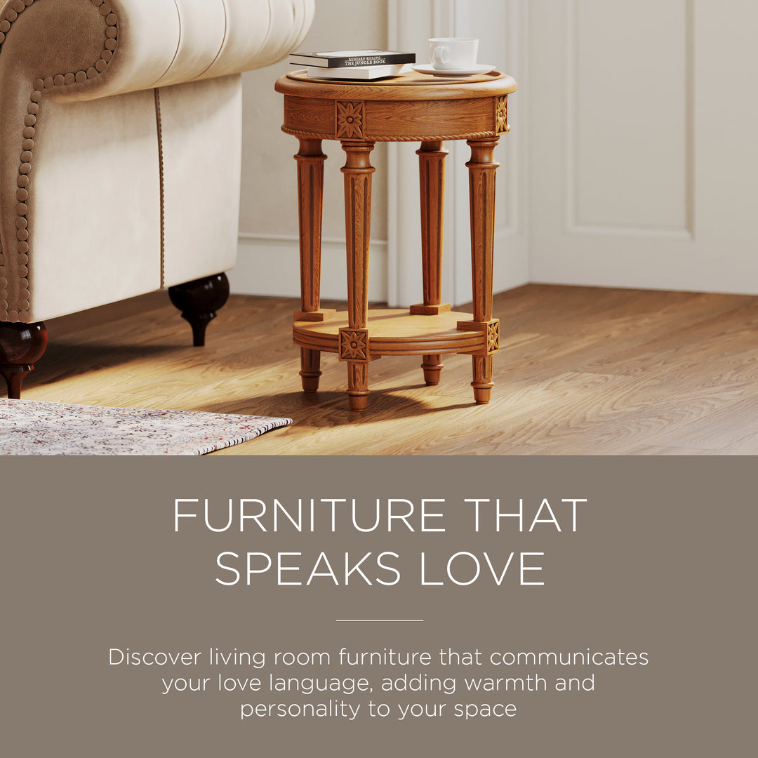 Maven Lane Pullman Traditional Round Wooden Side Table, Antiqued Natural Finish