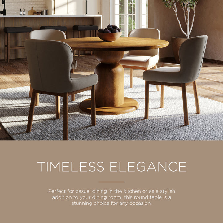 Maven Lane Mila Contemporary Round Wooden Dining Table in Refined Natural Finish