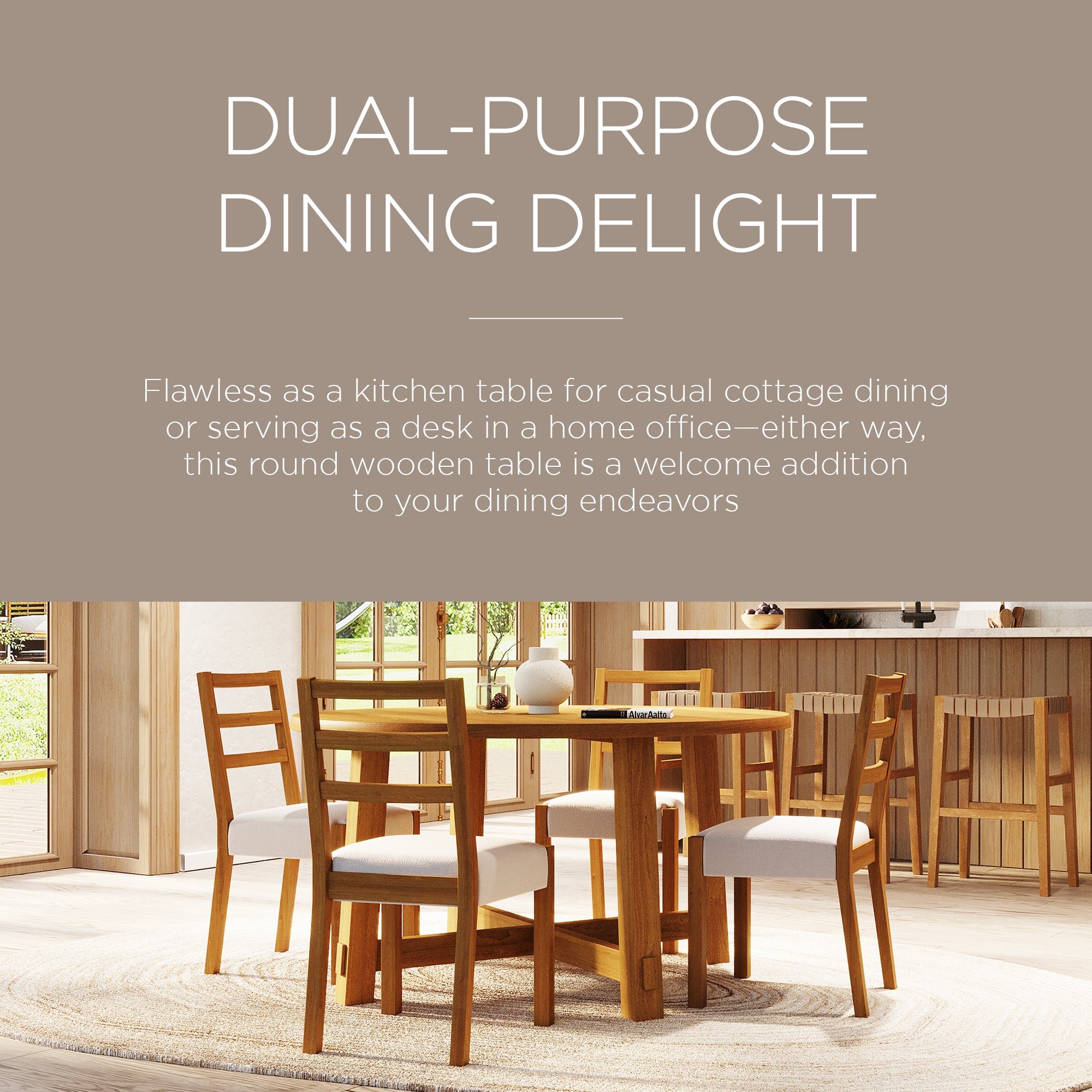Maven Lane Sasha Round Wooden Dining Table in Weathered Natural Finish (Used)
