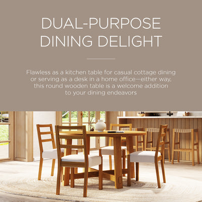 Maven Lane Sasha Round Wooden Dining Table in Weathered Natural Finish (Used)