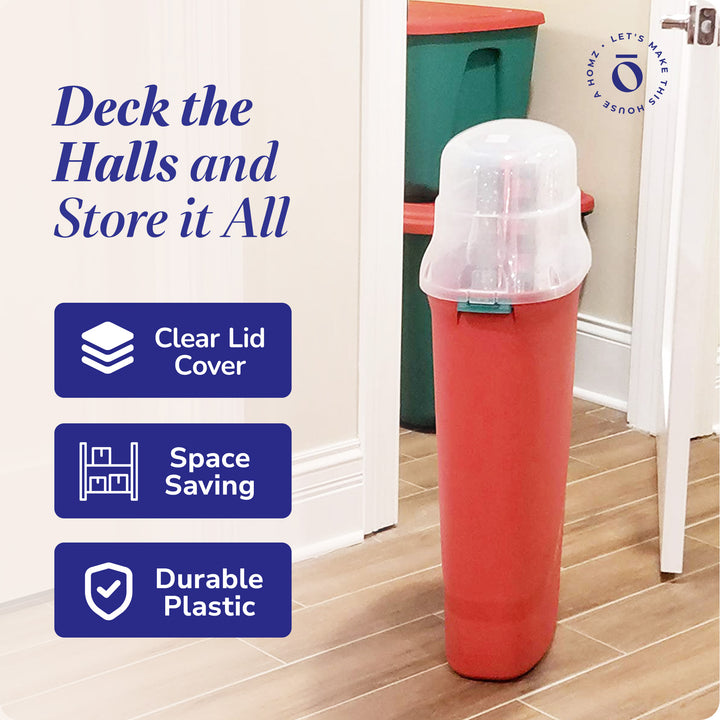 30-In Vertical Gift Wrap Storage Container Box, Red, Clear Lid(2 Pack)(Open Box)