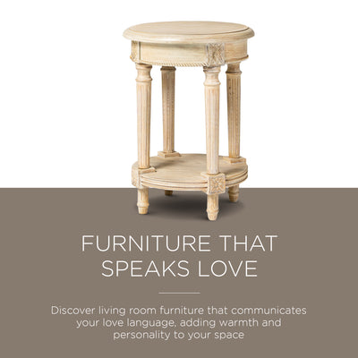 Maven Lane Traditional Wooden Side Table in Antiqued White Finish (Open Box) - VMInnovations