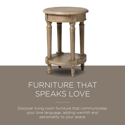 Maven Lane Traditional Round Wooden Side Table in Antiqued Grey Finish(Open Box) - VMInnovations
