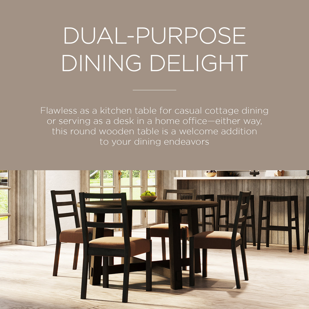 Maven Lane Sasha Round Wooden Dining Table in Weathered Brown Finish (Open Box) - VMInnovations