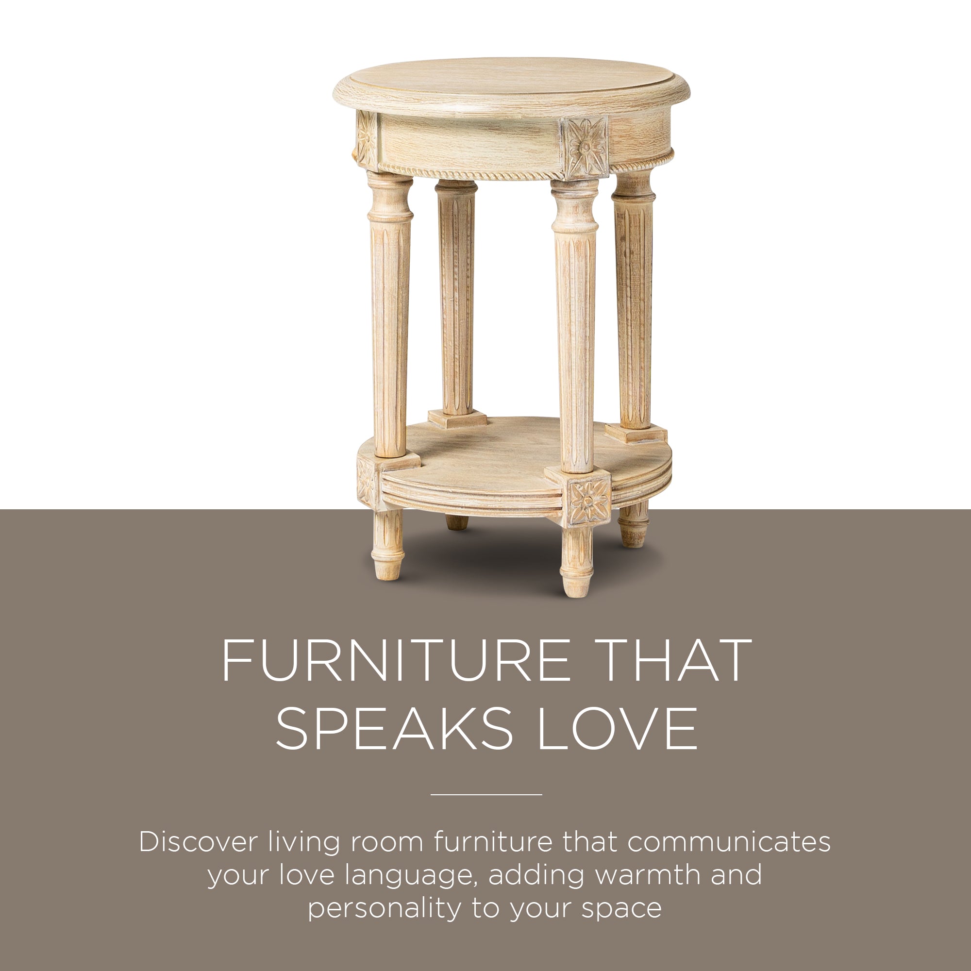 Maven Lane Traditional Round Wooden Side Table in Antiqued White Finish (Used) - VMInnovations