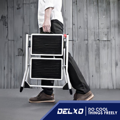 Delxo Steel Folding 2 Step Stool Stepladder w/Non-Skid Stair & Handle (Used) - VMInnovations