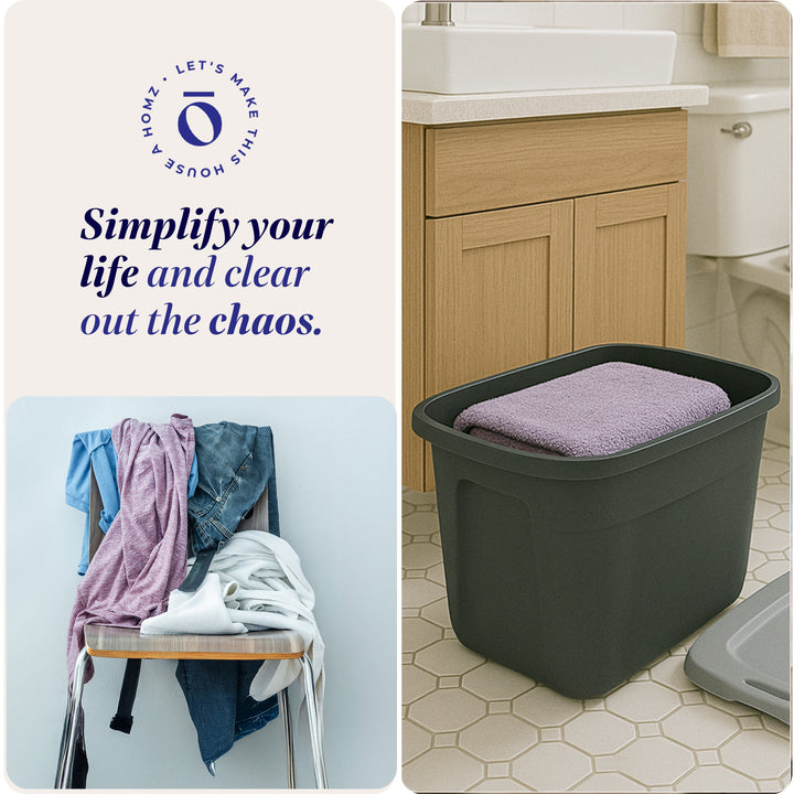 Homz 6610BKTS.10 10 Gallon Durable Molded Plastic Storage Bin w/ Lid (10 Pack)