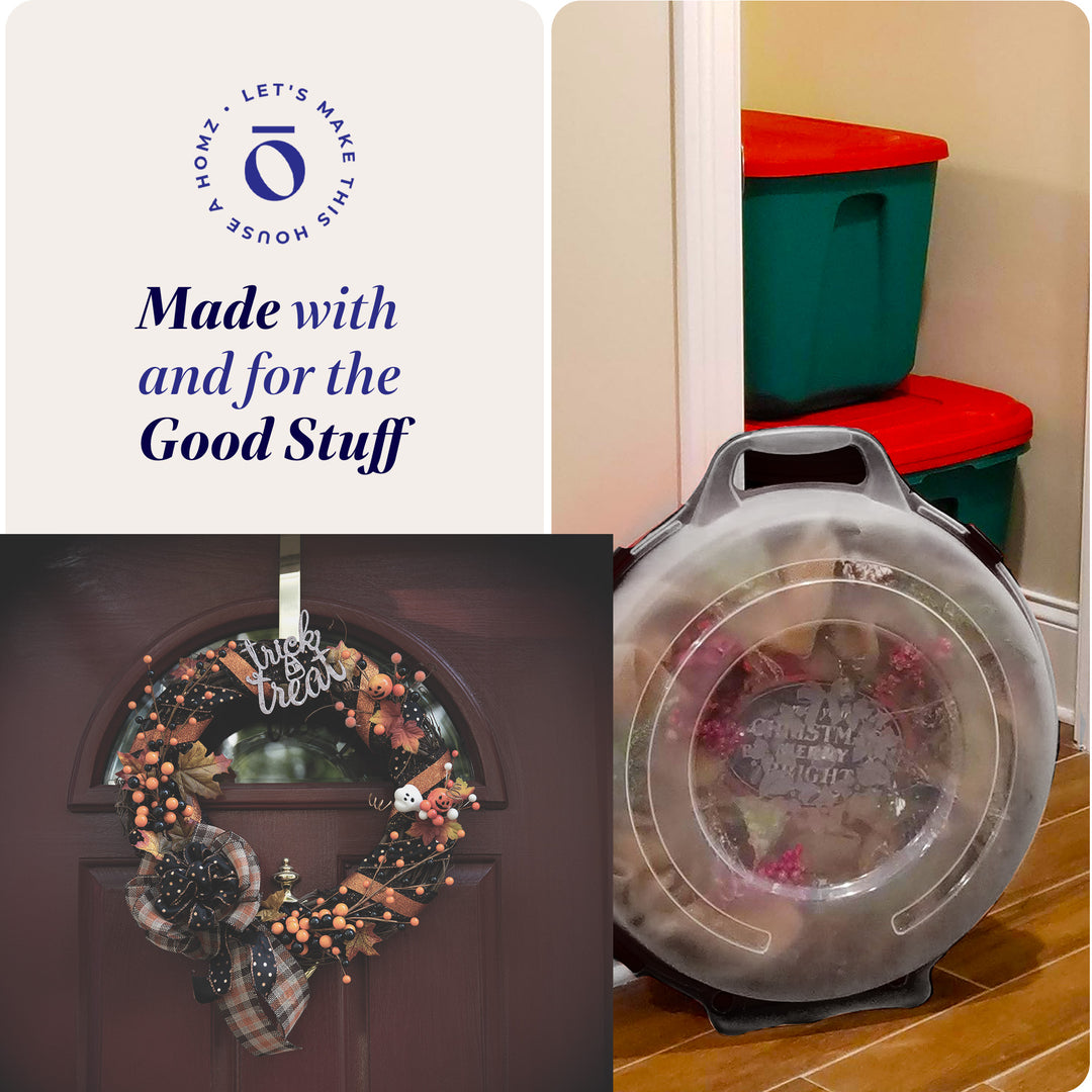 Homz 24" Seasonal Holiday Christmas Plastic Wreath Storage Box, Black (Set of 3)