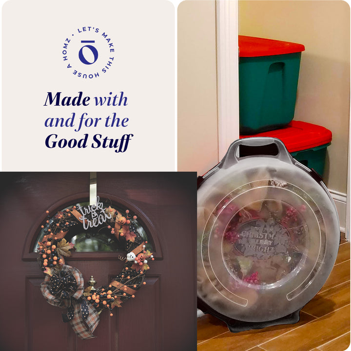 Homz 24" Seasonal Holiday Christmas Plastic Wreath Storage Box, Black (Set of 3)