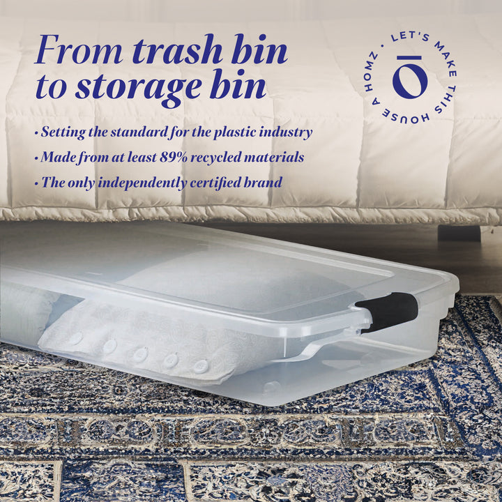 Homz 60 Quart Underbed Storage Container Bins with Latching Lid, Clear (2 Pack)