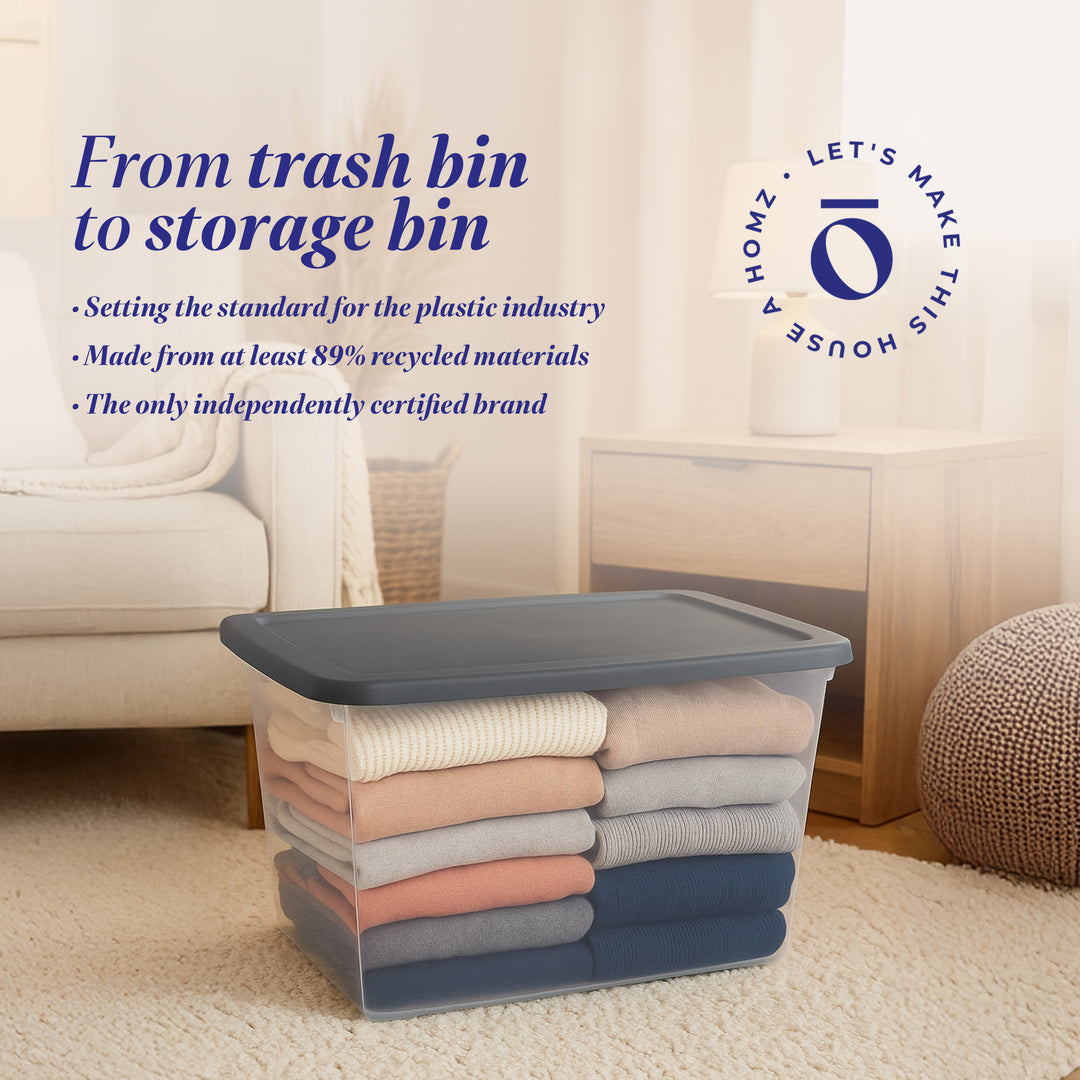 Homz 56 Qt Stackable Storage Container w/Snaplock Lid, Gray (2 Pack) (Open Box)