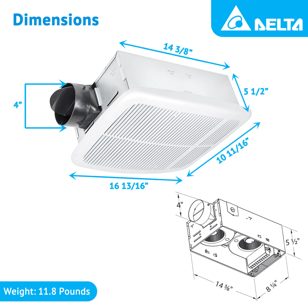 Delta Breez Radiance Exhaust Bathroom Fan 80 CFM with Built-In Heater, White