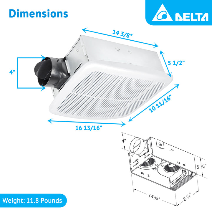 Delta Breez Radiance Exhaust Bathroom Fan 80 CFM with Built-In Heater, White