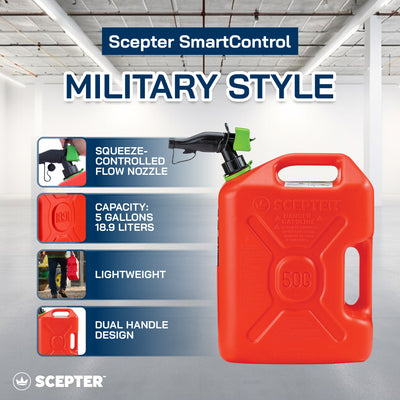 Scepter SmartControl Dual Handle Gasoline Can Container Jug, 5 Gal/18.9L, Red - VMInnovations